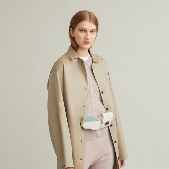 MWant Les Essentiels Luka Half Moon Leather Small Pouch Belt Bag, White/Blue - Picture 8 of 12